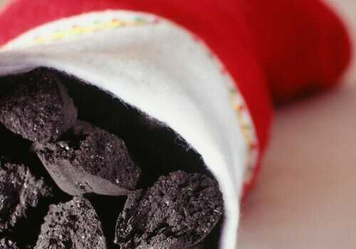 Chistmas stocking filled with coal