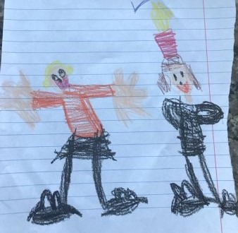 CHild's drawing of her mother and Queen Elizabeth